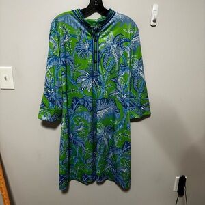 Gretchen Scott Dress Diva (3XL) Jersey Stretch Blue Green Collar Buttons Women